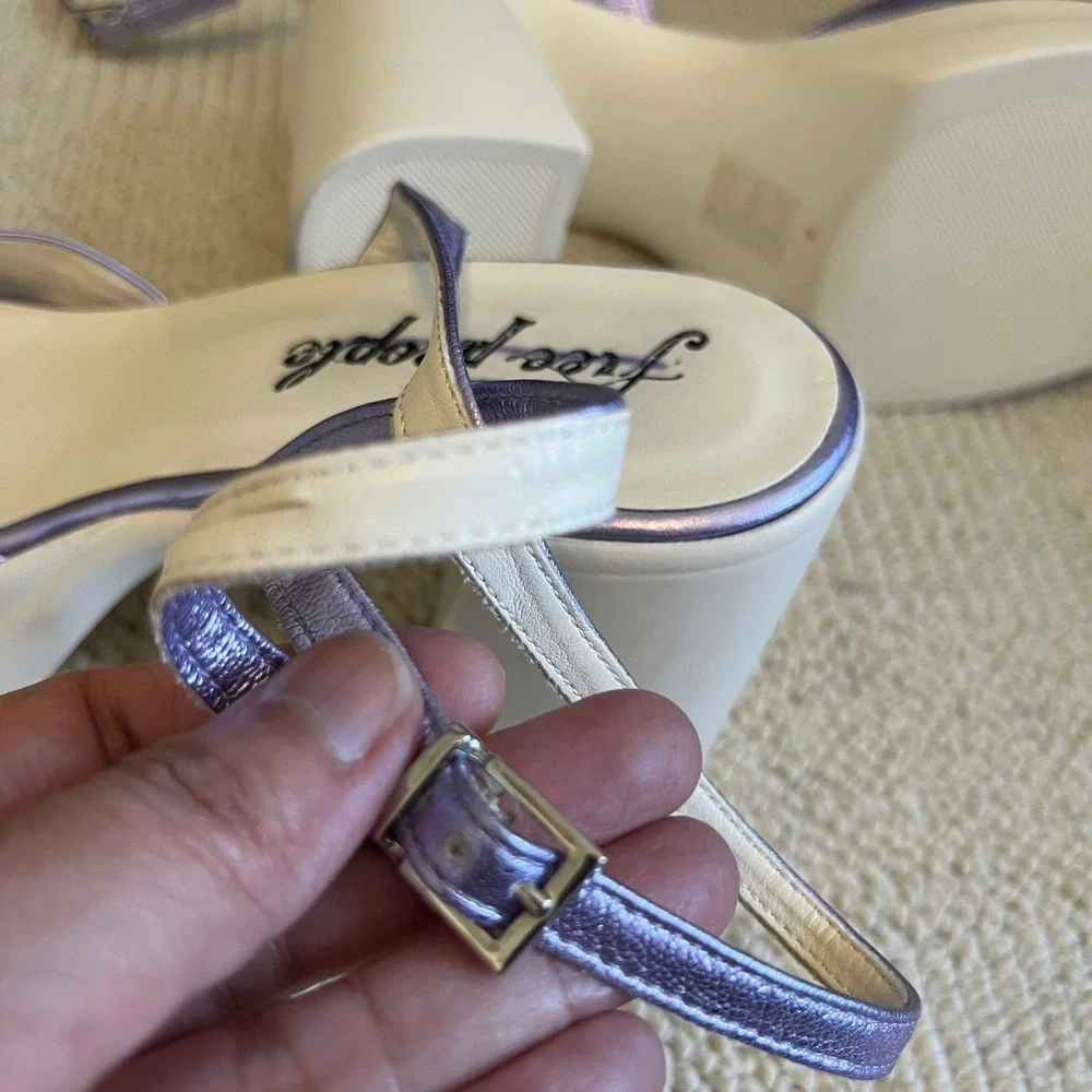 Free People Women Double Stacked Chunky Platform Leather‎ Mary Jane Purple sz 40